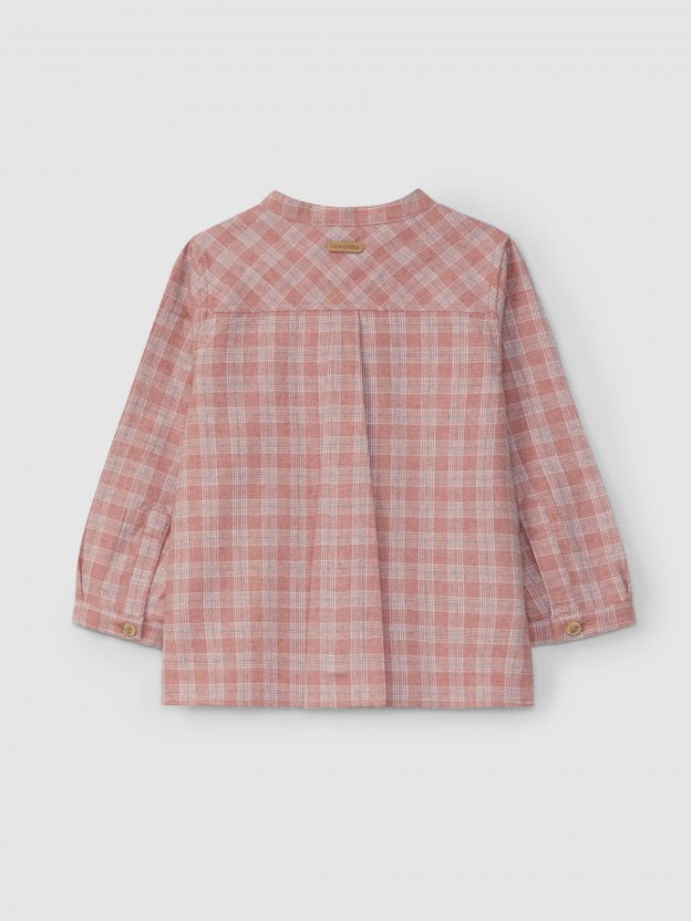 Plaid shirt mandarin collar Plaid shirt mandarin collar
