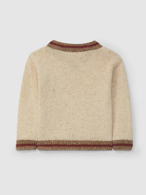 V-neck knitted jumper striped detail V-neck knitted jumper striped detail