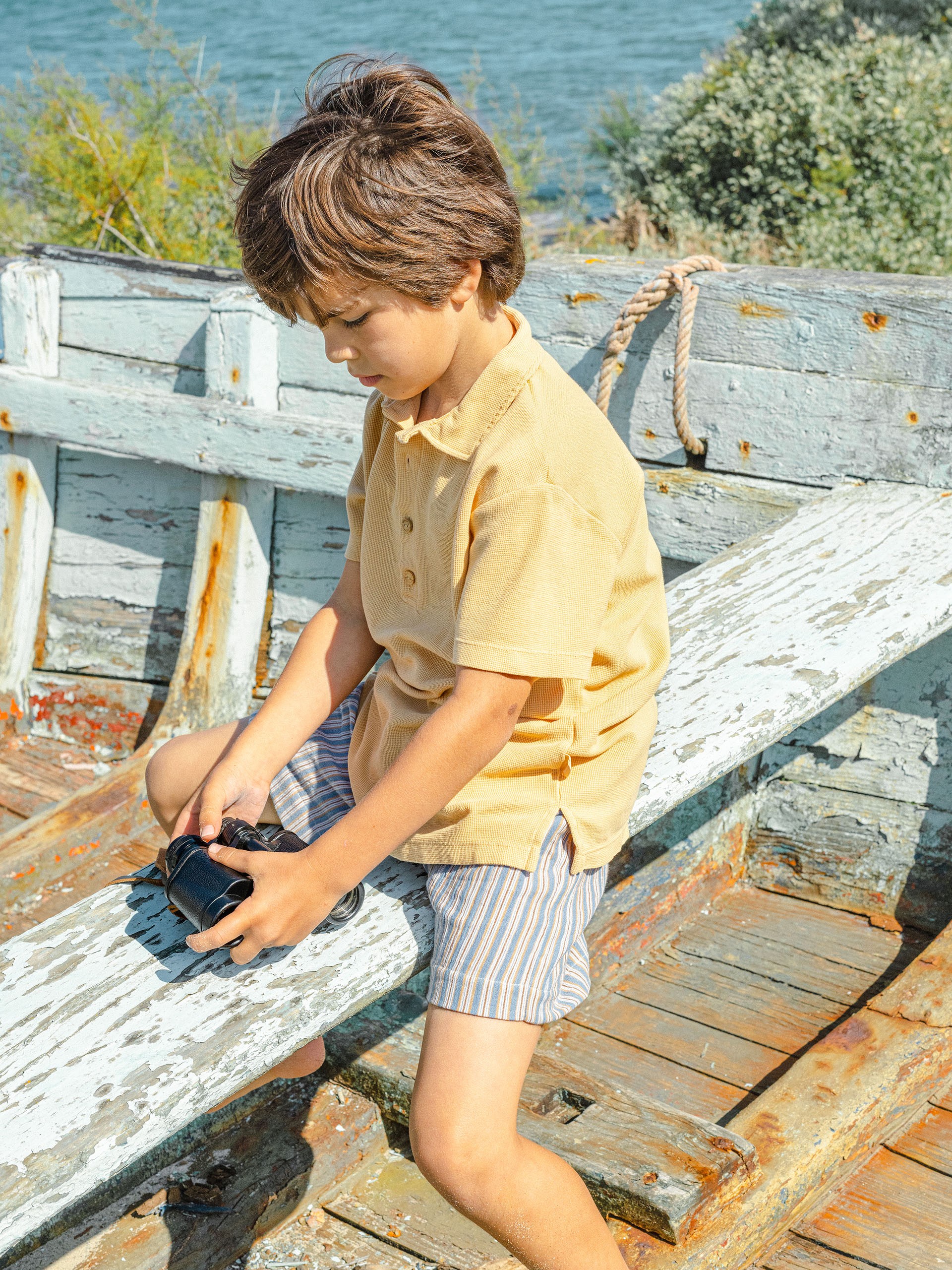 Dungaree shorts multi-coloured stripes