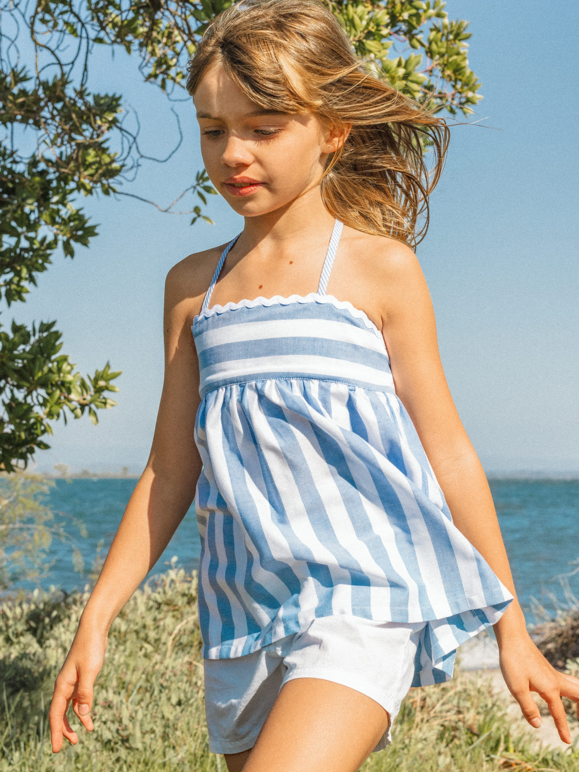 Top in striped Oxford fabric