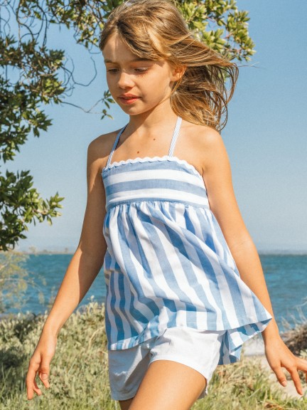 Top in striped Oxford fabric