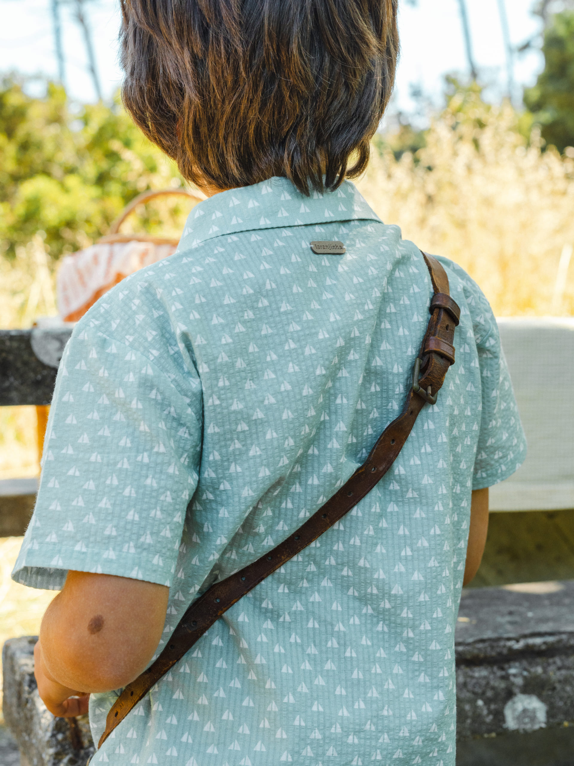 Short-sleeved shirt seersucker micro-plaid print