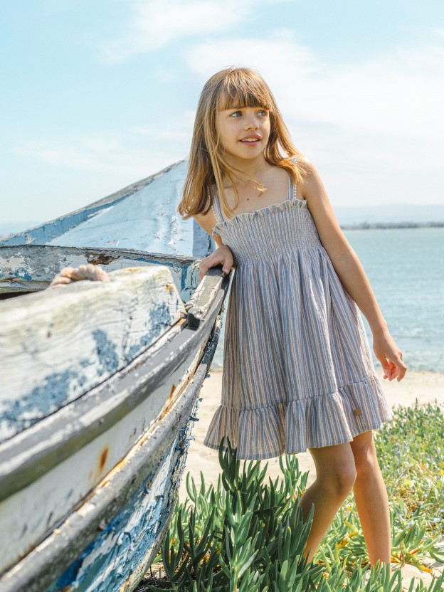 Dress with multi-coloured striped straps Dress with multi-coloured striped straps