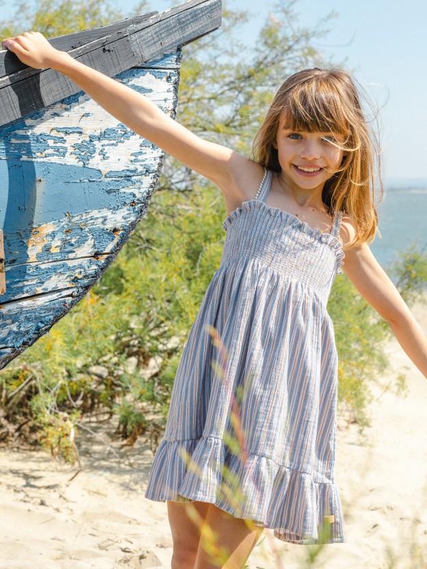 Dress with multi-coloured striped straps Dress with multi-coloured striped straps
