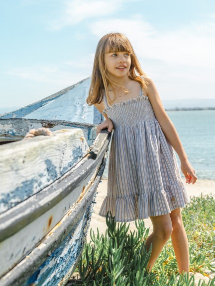 Dress with multi-coloured striped straps Dress with multi-coloured striped straps
