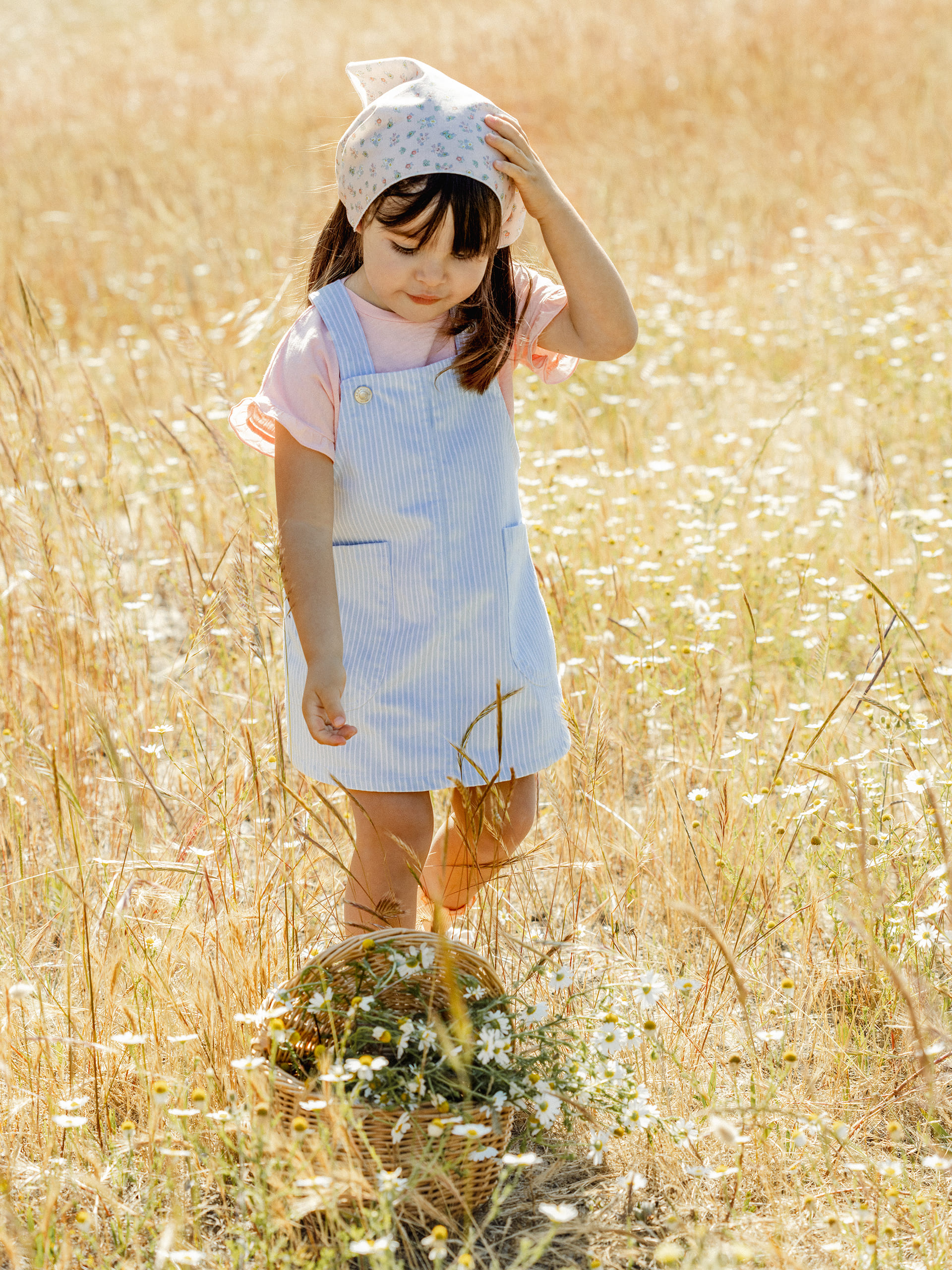 Jupe-salopette tissu denim à rayures avec poches