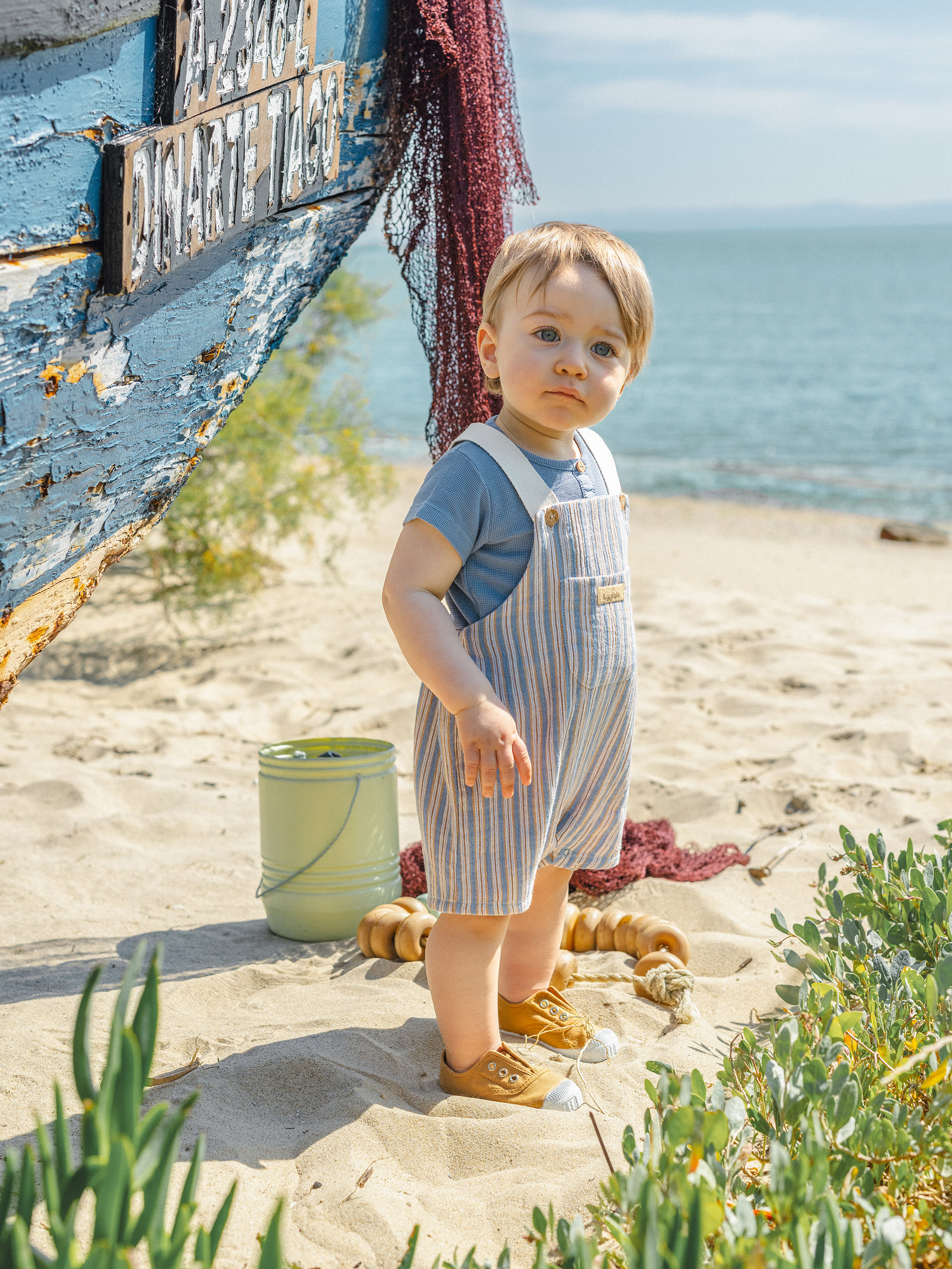 Dungaree shorts multi-coloured stripes