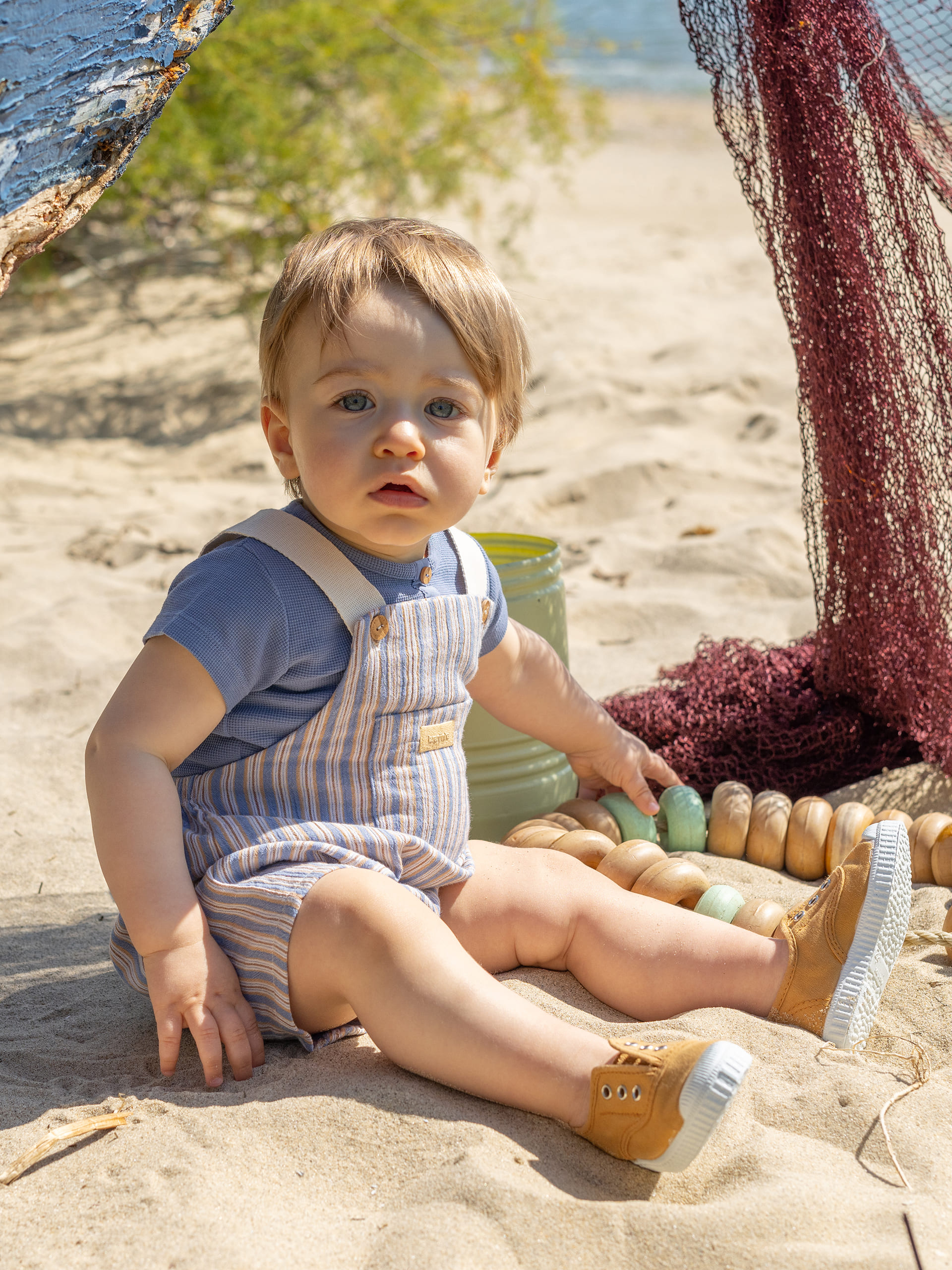 Dungaree shorts multi-coloured stripes