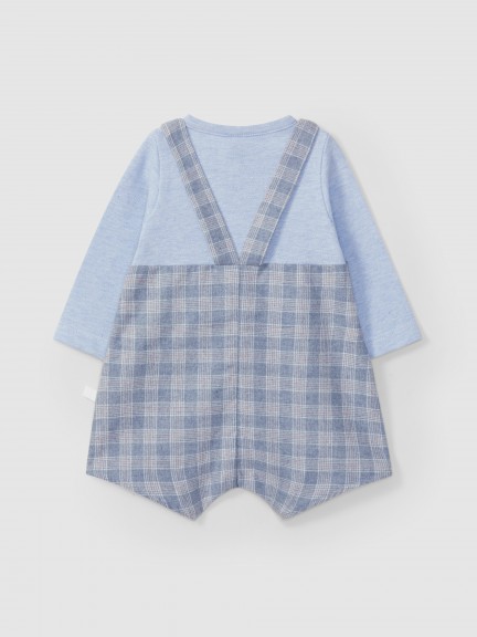 Two-in-one plaid and piqué romper Two-in-one plaid and piqué romper