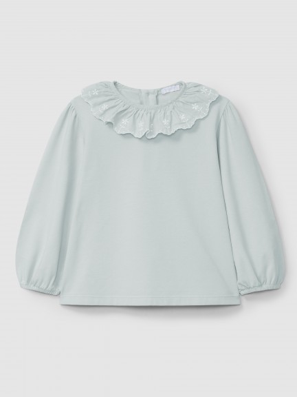 Longsleeve à col à volant fleurs brodées Longsleeve à col à volant fleurs brodées