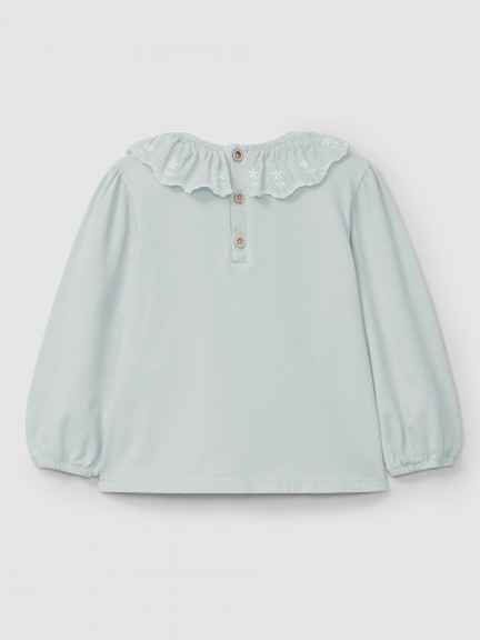 Longsleeve à col à volant fleurs brodées Longsleeve à col à volant fleurs brodées