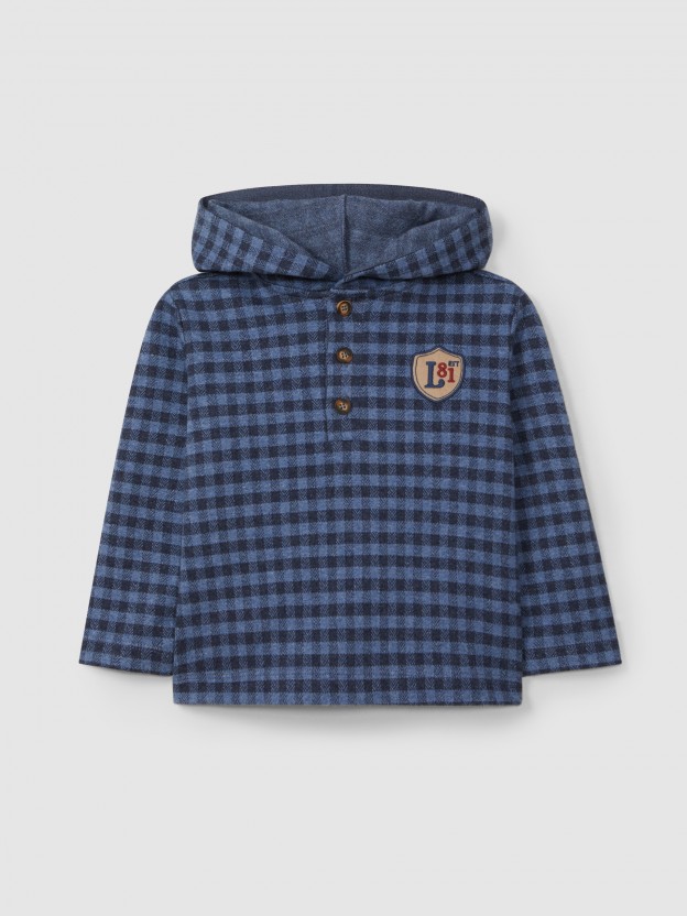 Sweatshirt com capuz em malha jacquard xadrez Sweatshirt com capuz em malha jacquard xadrez