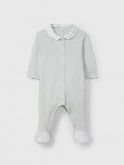 Babygrow en maille cannel�e � col claudine imprim�