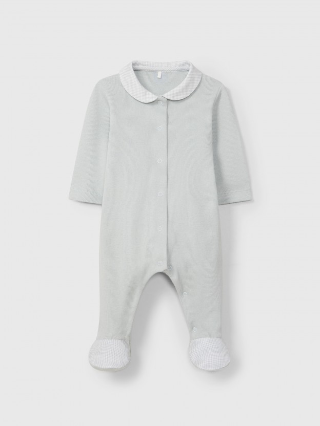 Babygrow en maille cannelée à col claudine imprimé Babygrow en maille cannelée à col claudine imprimé