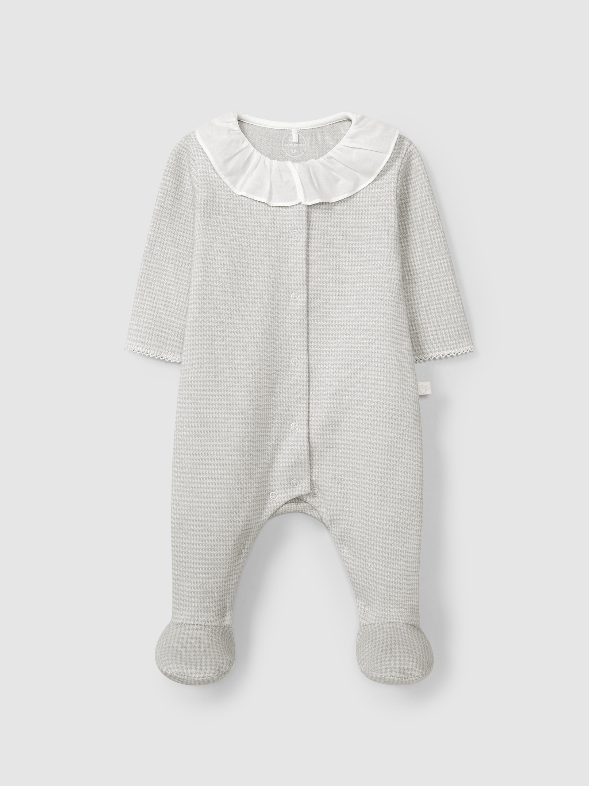 Babygrow en maille jacquard à pied-de-poule à col à volant
