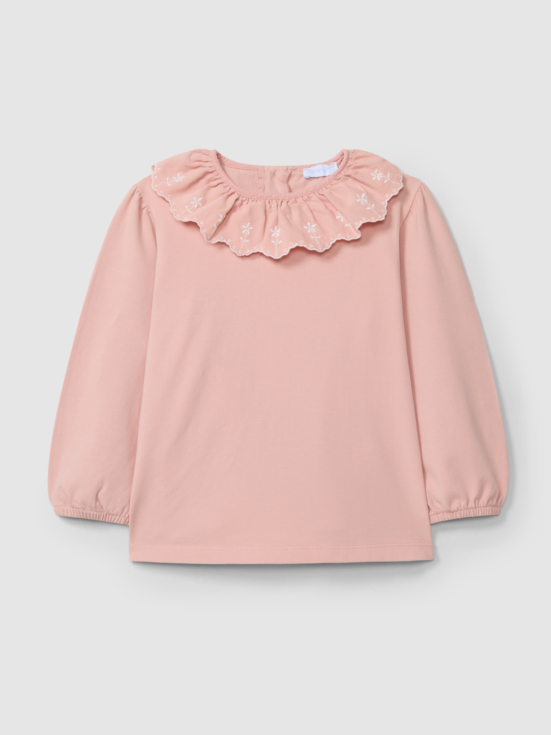 Longsleeve com gola de folho flores bordadas