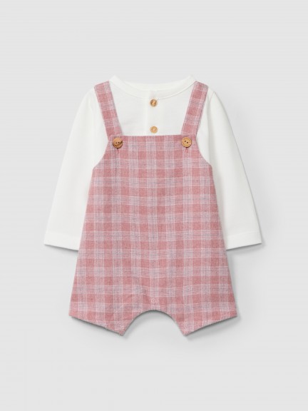 Two-in-one plaid and piqu� romper