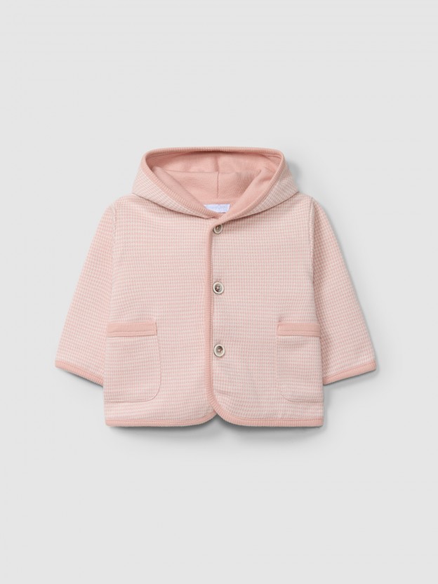 Hooded jacket in pied-de-poule jacquard knit Hooded jacket in pied-de-poule jacquard knit
