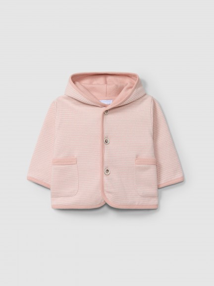 Hooded jacket in pied-de-poule jacquard knit Hooded jacket in pied-de-poule jacquard knit