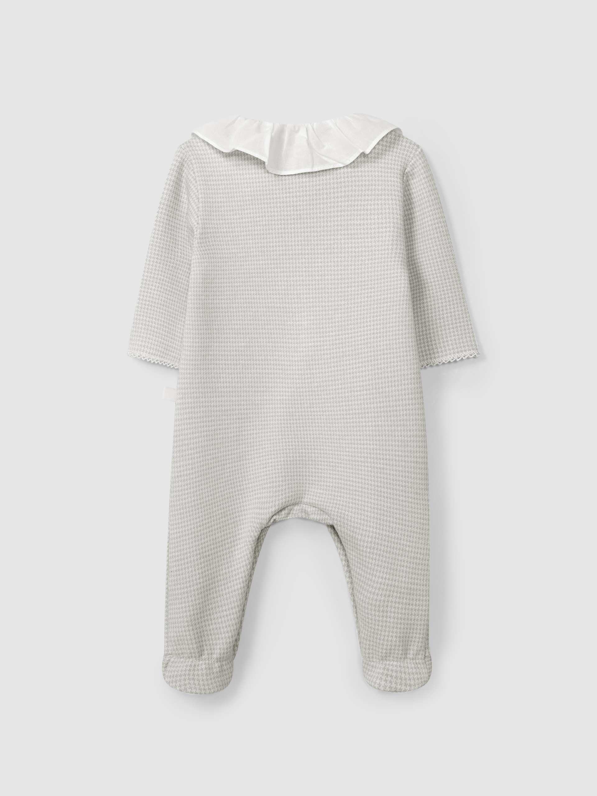 Babygrow en maille jacquard à pied-de-poule à col à volant