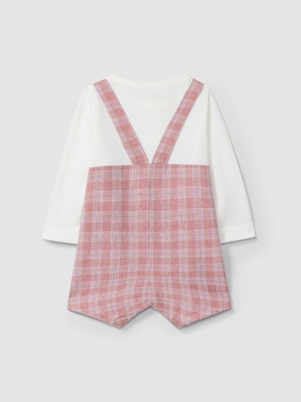 Two-in-one plaid and piqué romper Two-in-one plaid and piqué romper