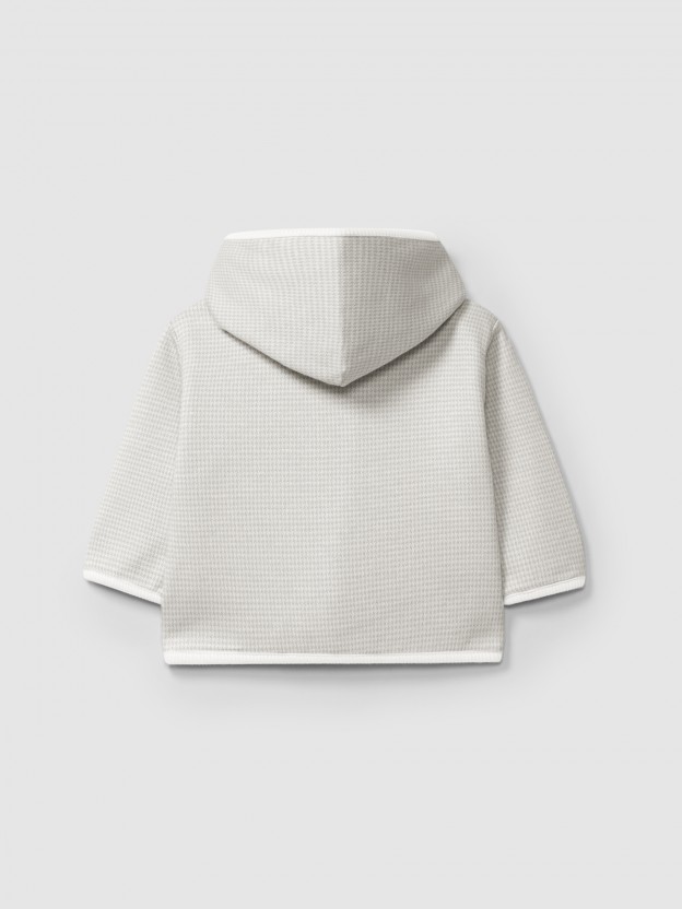 Hooded jacket in pied-de-poule jacquard knit Hooded jacket in pied-de-poule jacquard knit