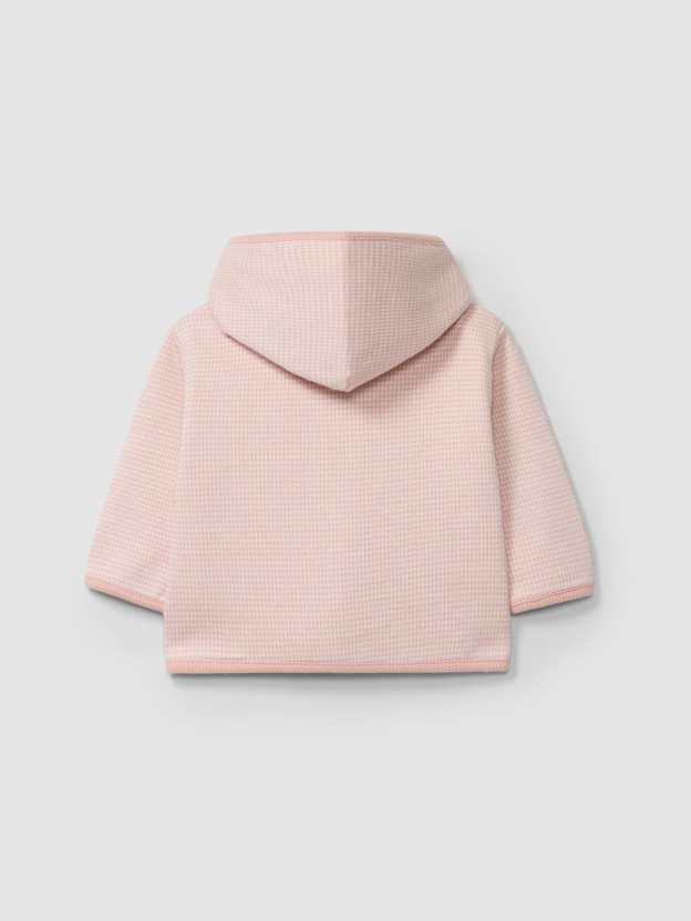 Hooded jacket in pied-de-poule jacquard knit Hooded jacket in pied-de-poule jacquard knit