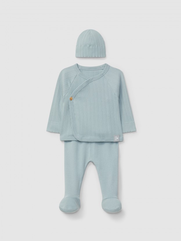 Conjunto de três peças em malha canelada Conjunto de três peças em malha canelada