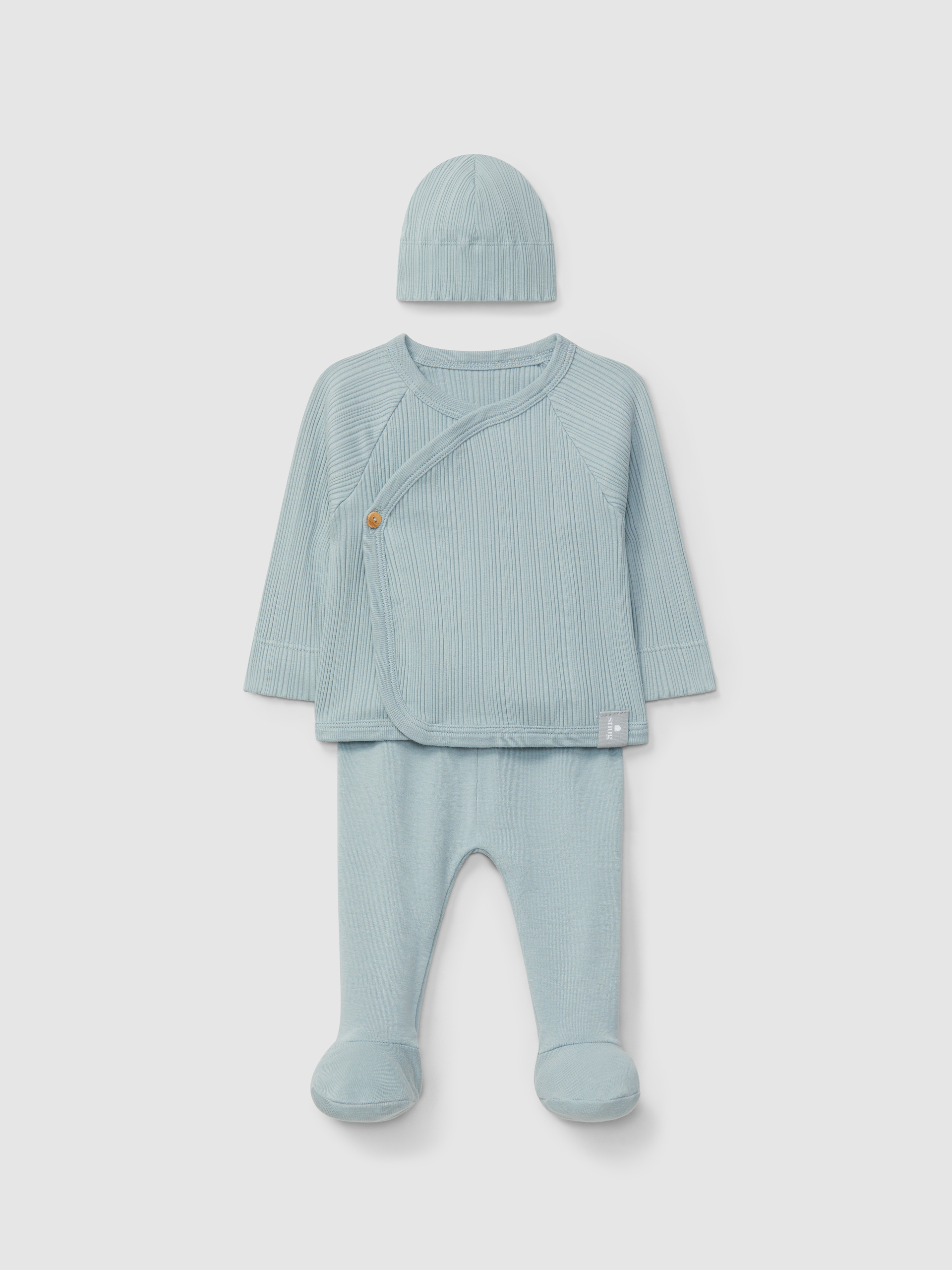 Conjunto de três peças em malha canelada