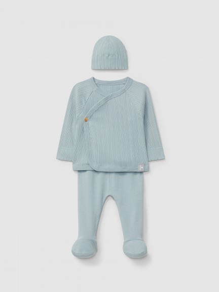 Conjunto de três peças em malha canelada Conjunto de três peças em malha canelada