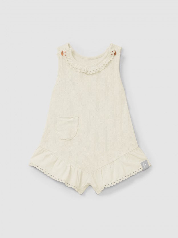 Ajour pattern jumpsuit with English embroidery Ajour pattern jumpsuit with English embroidery