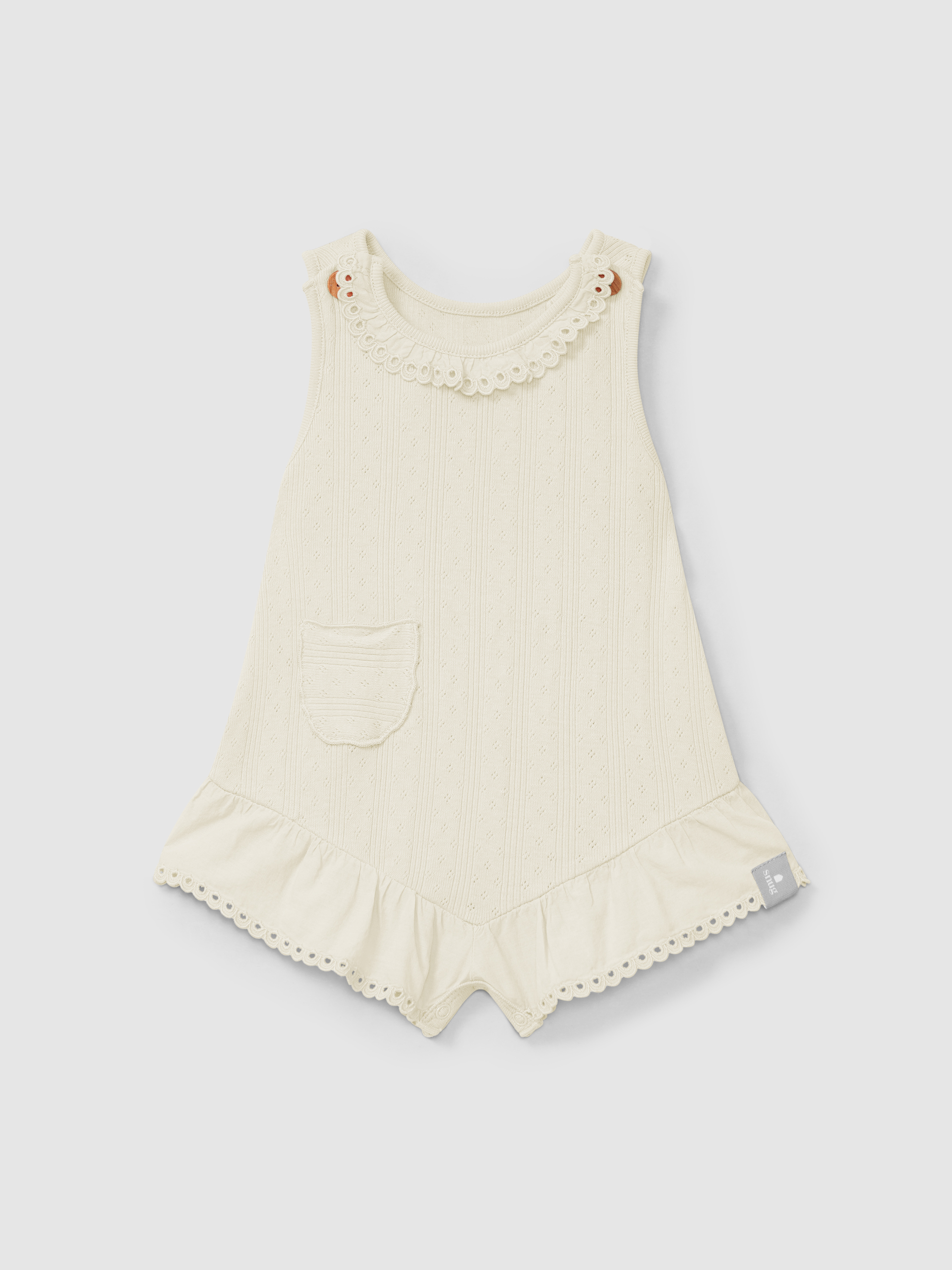 Ajour pattern jumpsuit with English embroidery