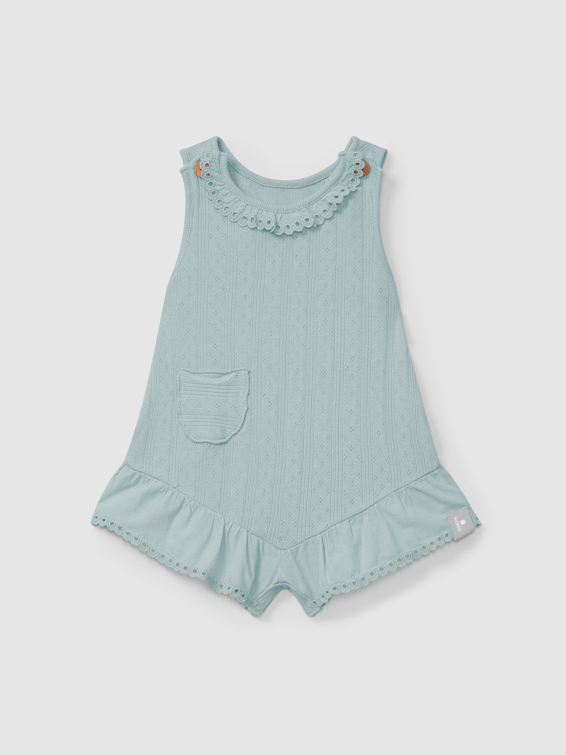 Ajour pattern jumpsuit with English embroidery