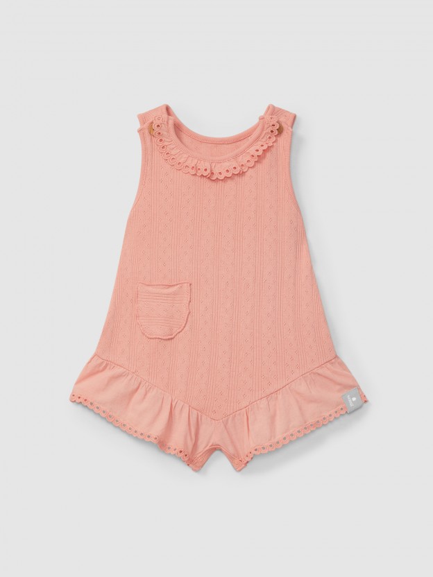 Ajour pattern jumpsuit with English embroidery Ajour pattern jumpsuit with English embroidery