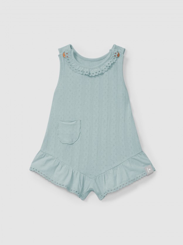 Ajour pattern jumpsuit with English embroidery Ajour pattern jumpsuit with English embroidery