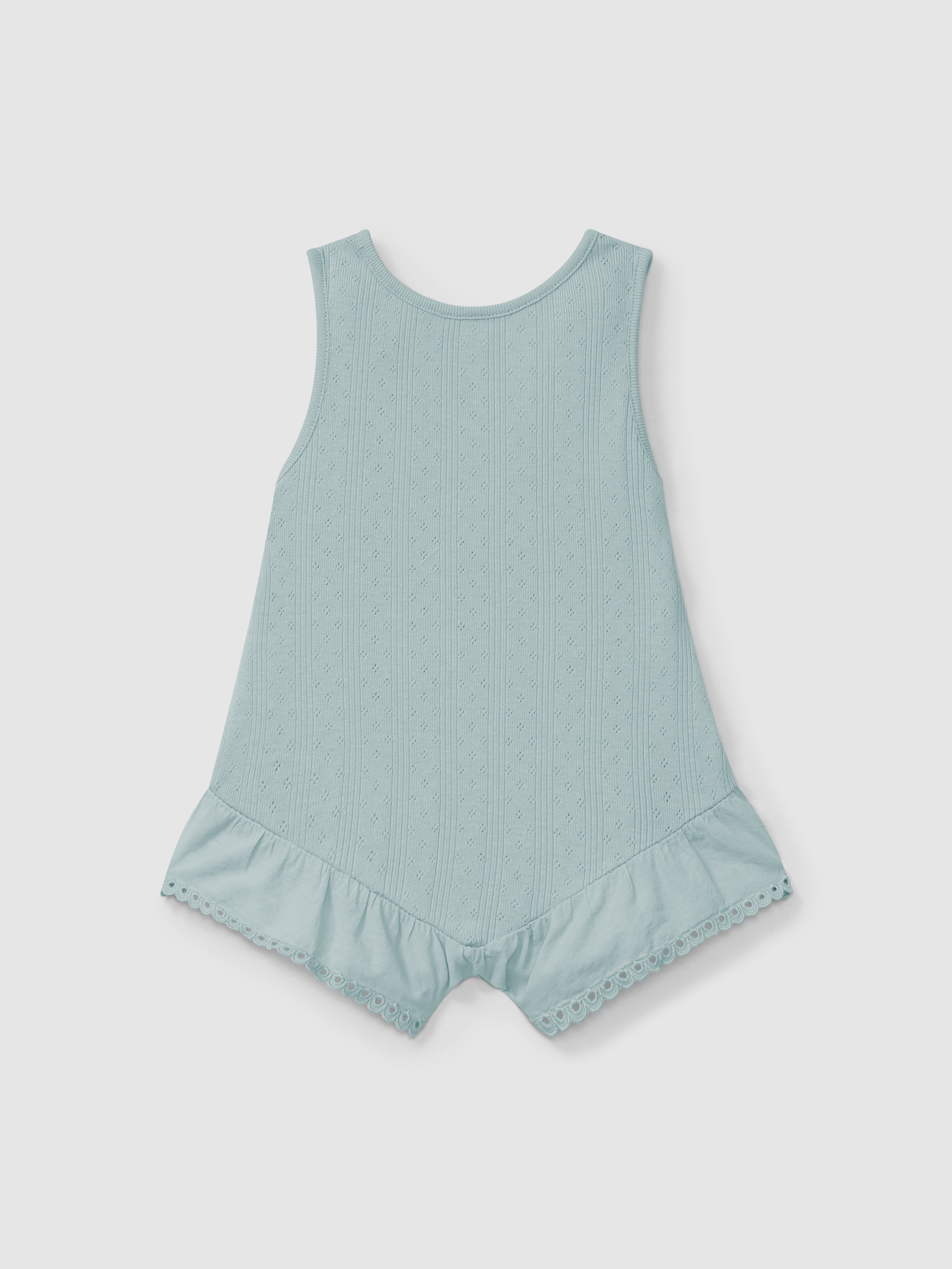Ajour pattern jumpsuit with English embroidery