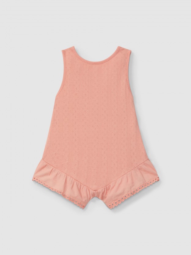 Ajour pattern jumpsuit with English embroidery Ajour pattern jumpsuit with English embroidery