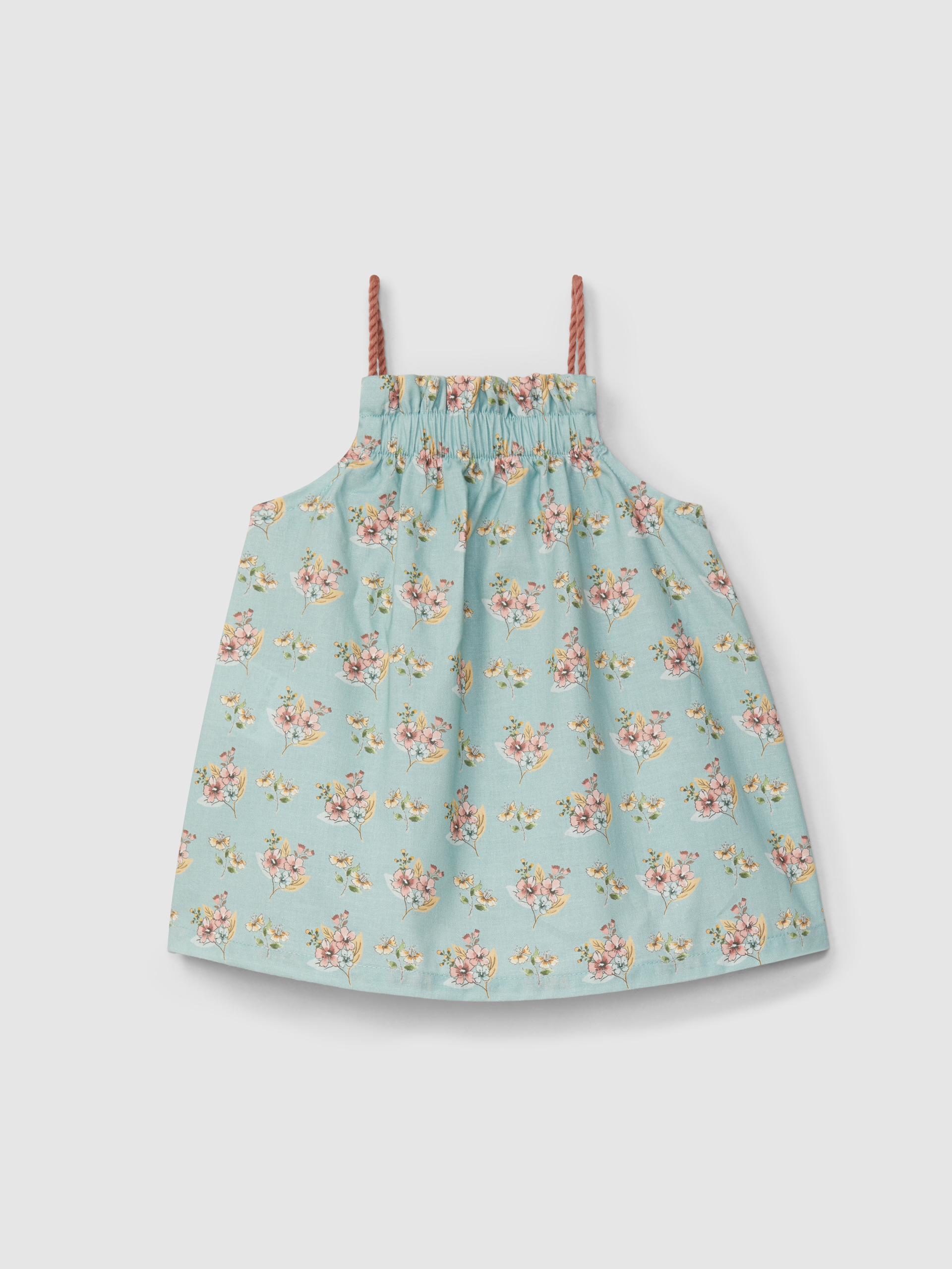 Vestido estampado floral e alças em cor contraste