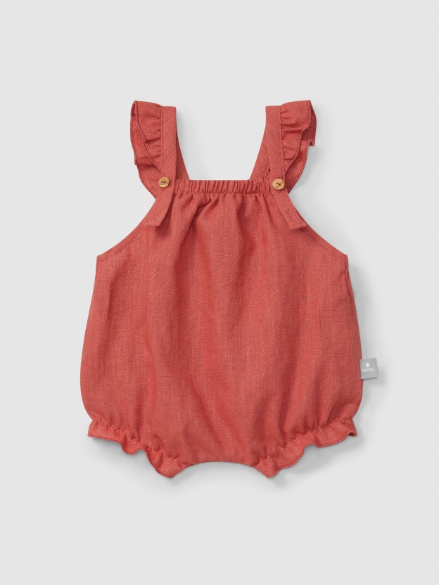 Plain shortie in linen with cotton and straps with ruffle Plain shortie in linen with cotton and straps with ruffle