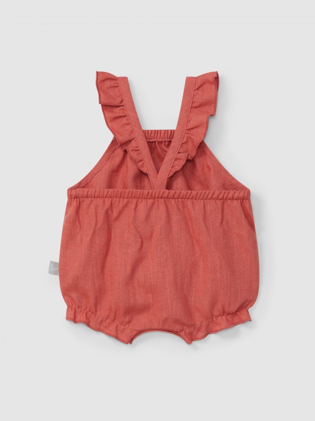 Plain shortie in linen with cotton and straps with ruffle Plain shortie in linen with cotton and straps with ruffle