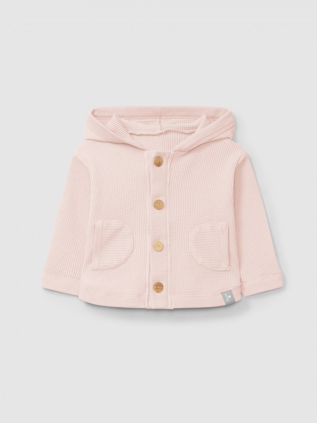 Gilet à capuche en maille gaufrée Gilet à capuche en maille gaufrée