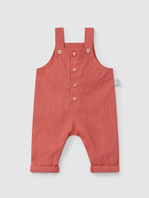 Plain dungarees in linen with cotton