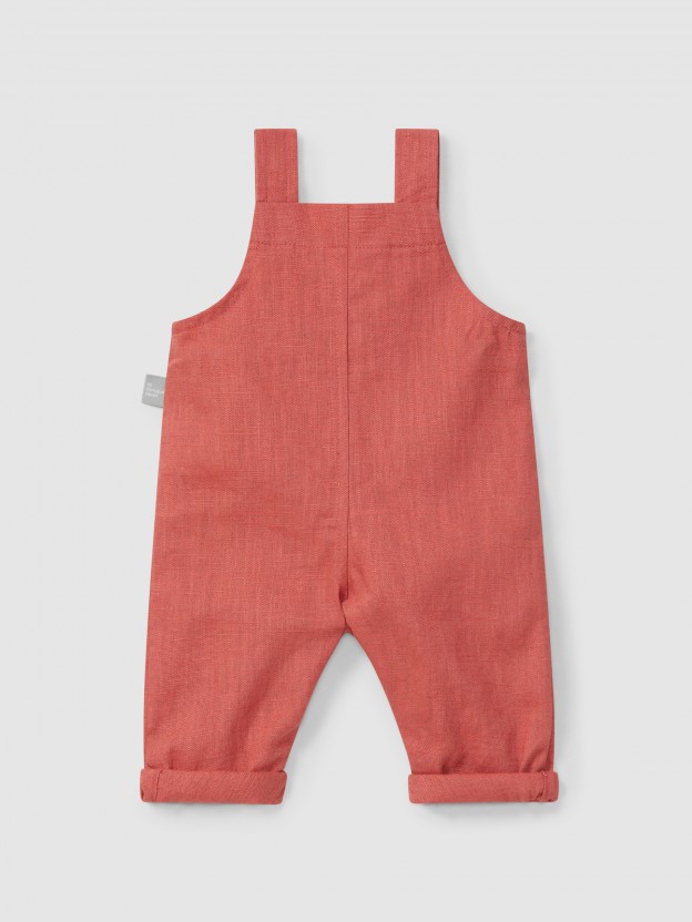 Plain dungarees in linen with cotton