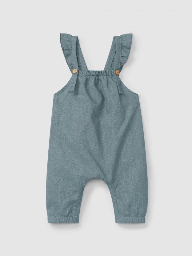 Plain dungarees in linen with cotton and straps with ruffle Plain dungarees in linen with cotton and straps with ruffle