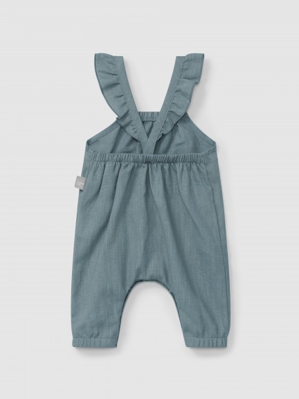 Plain dungarees in linen with cotton and straps with ruffle Plain dungarees in linen with cotton and straps with ruffle