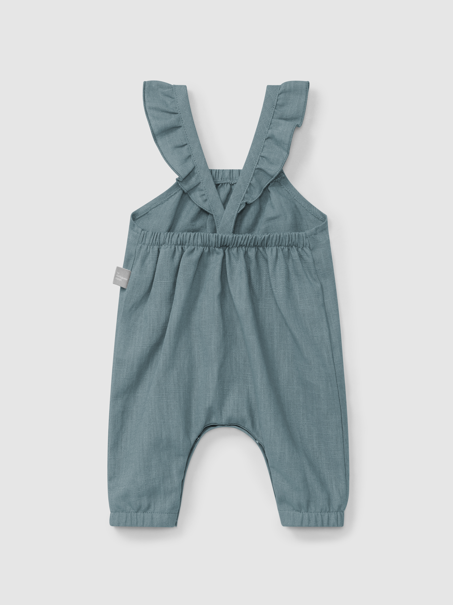 Plain dungarees in linen with cotton and straps with ruffle
