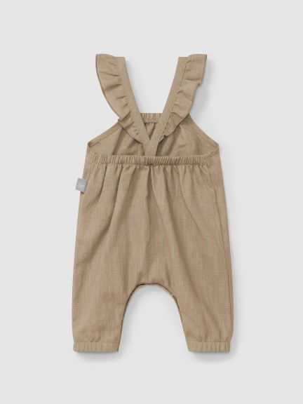 Plain dungarees in linen with cotton and straps with ruffle Plain dungarees in linen with cotton and straps with ruffle