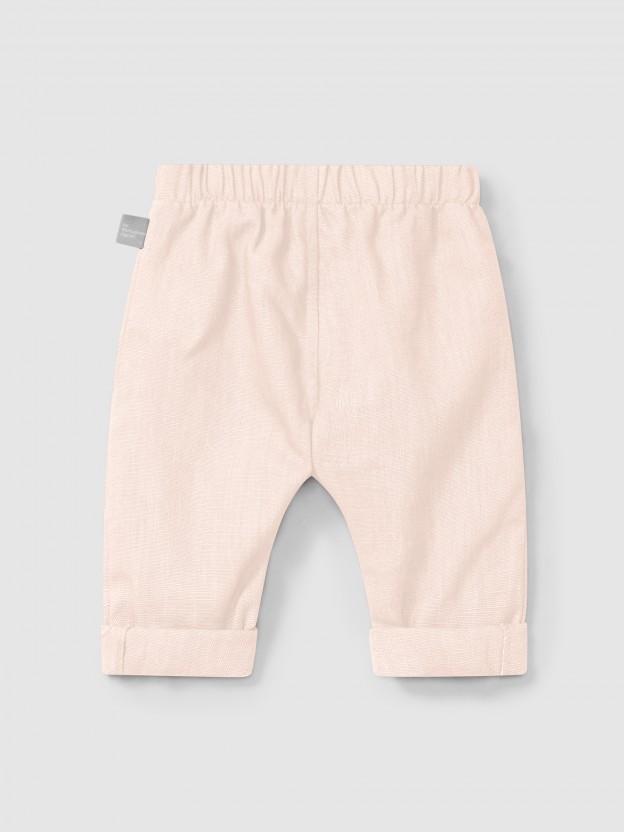 Plain pull-up pants in linen with cotton Plain pull-up pants in linen with cotton