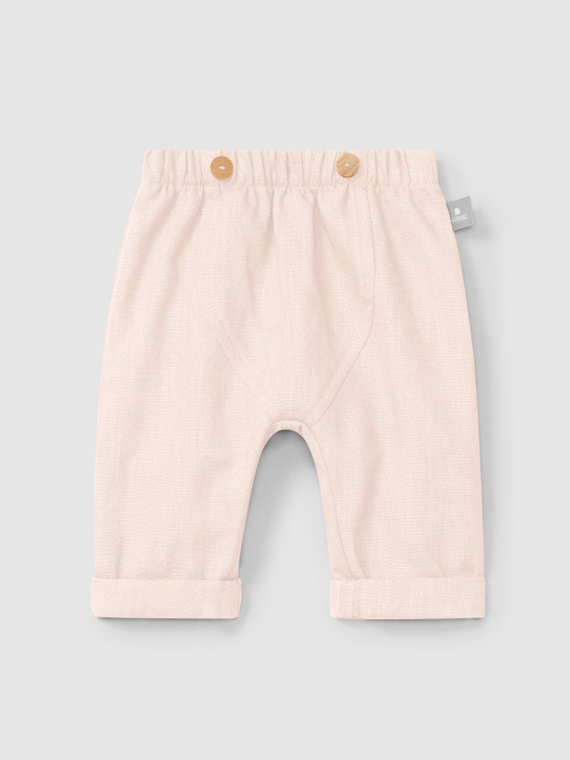 Plain pull-up pants in linen with cotton Plain pull-up pants in linen with cotton