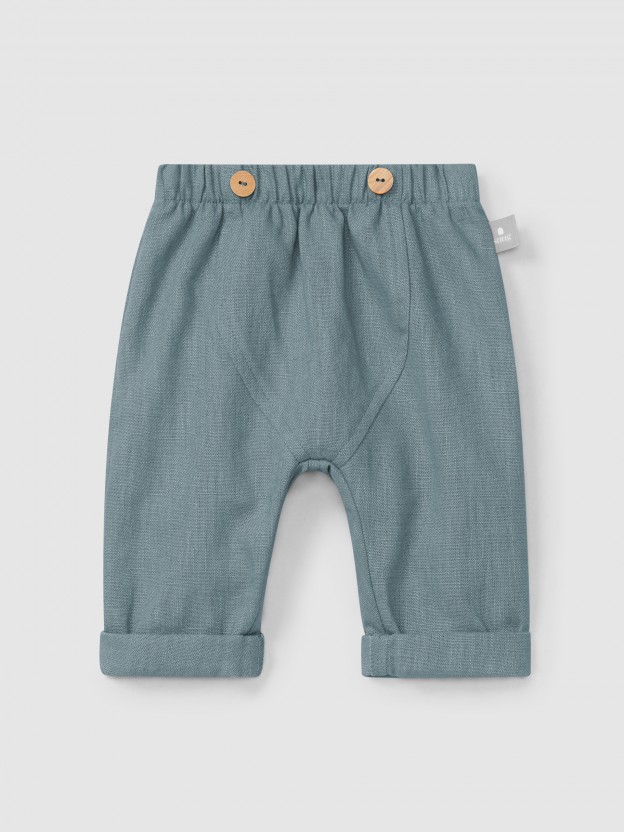 Plain pull-up pants in linen with cotton Plain pull-up pants in linen with cotton